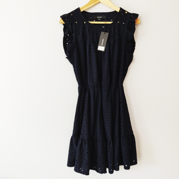 Vero Moda Women’s Sally Eyelet Ruffled Navy Dress Size: M - Picture 4 of 9